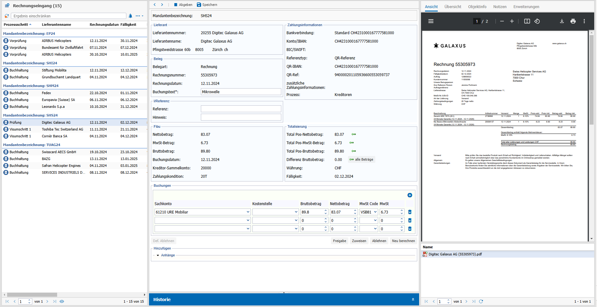 Screenshot agorum Schweizer Rechnungsworkflow